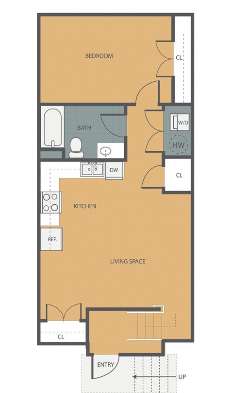 Floor plan for 1 bed, 1 bath, 699 sqft